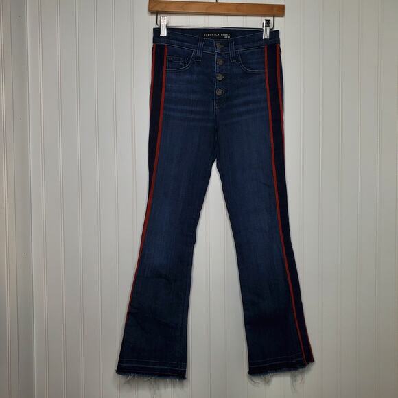 VERONICA BEARD Women's Carolyn 10" Baby Boot Jeans Size 24 Midnight Tux Stripe - Picture 9 of 9